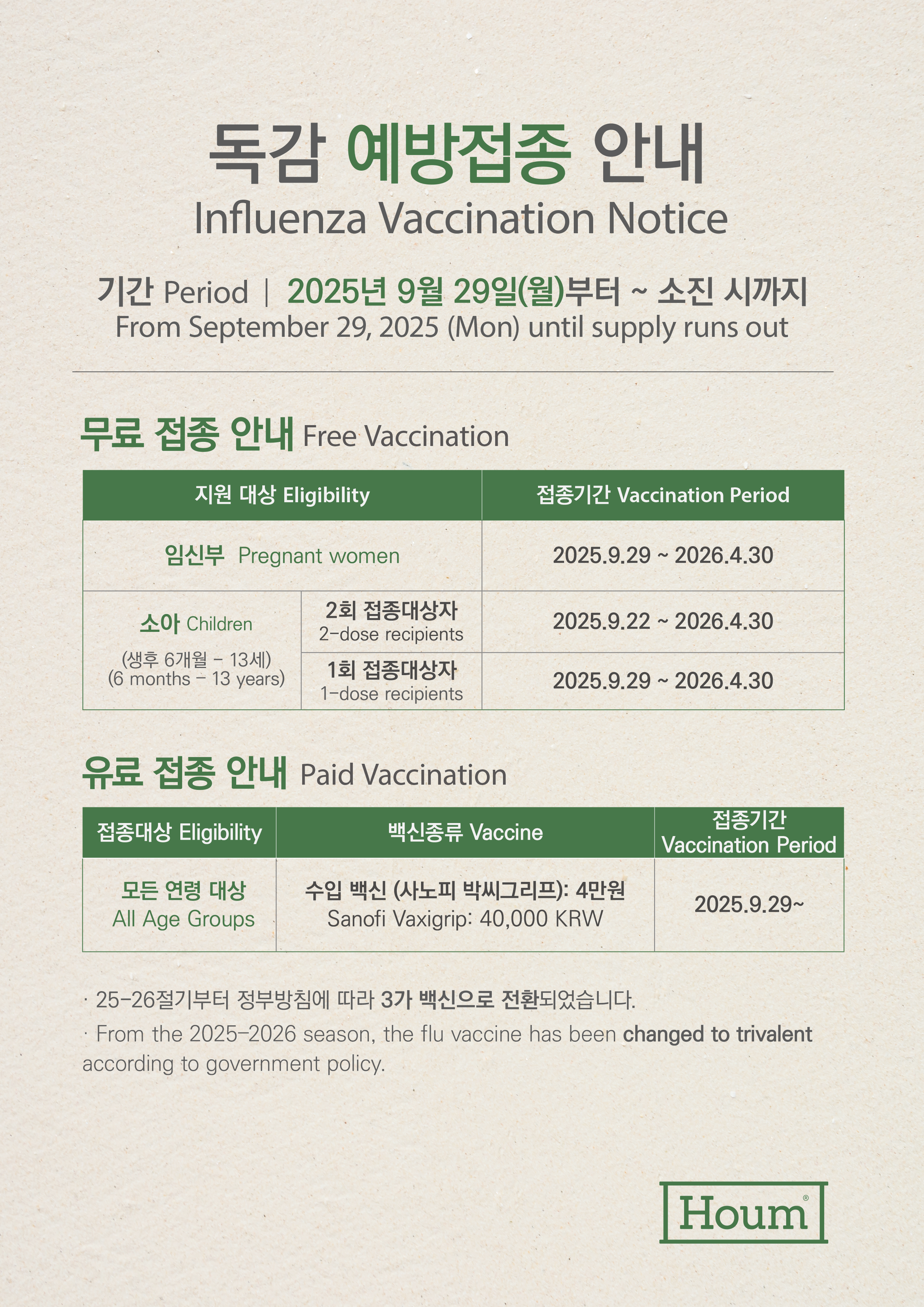 독감 예방접종 안내